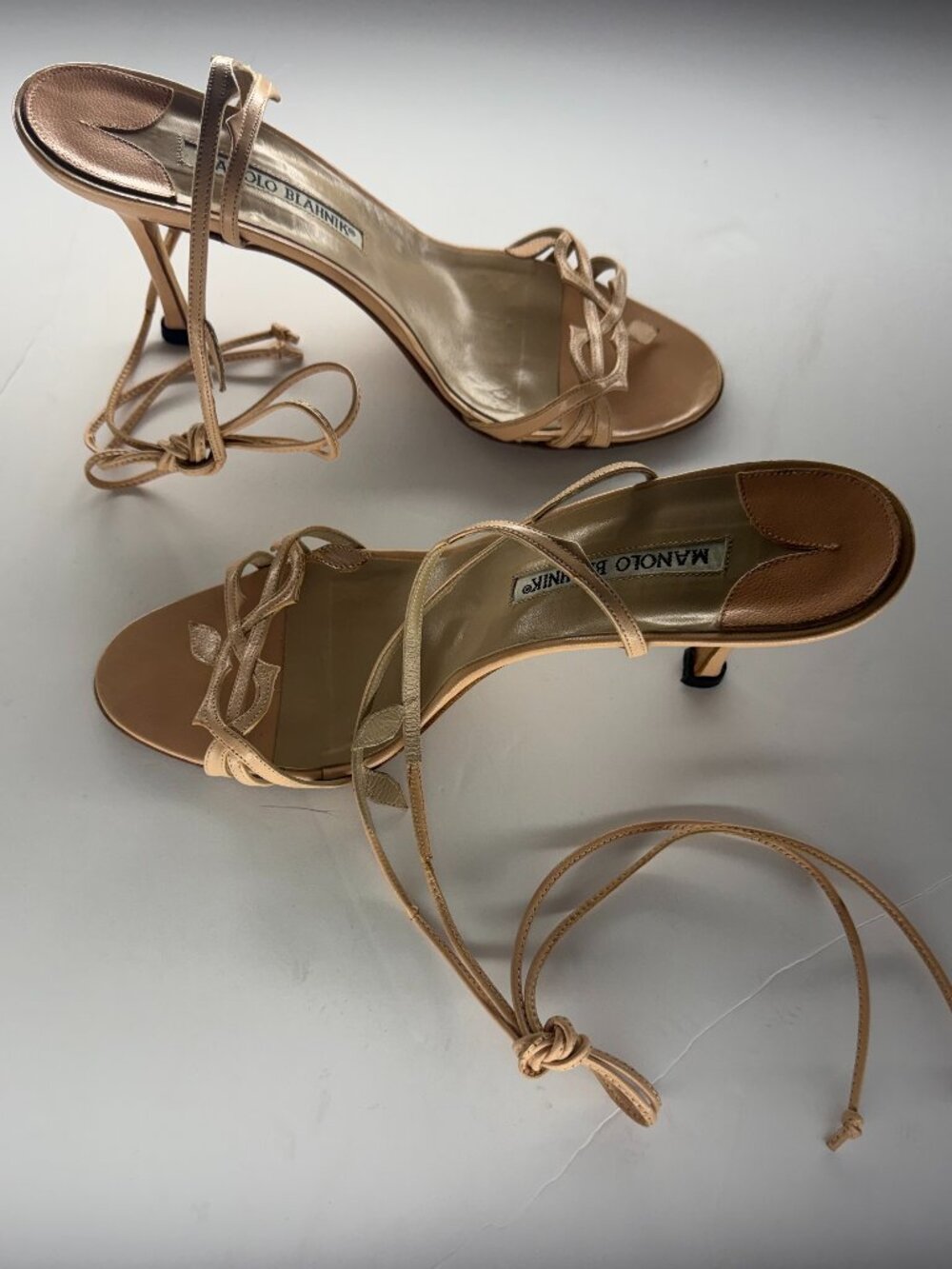MANOLO BLAHNIK VINE TIE UP STRAPPY SANDALS
